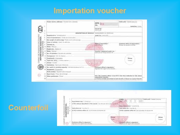 Importation voucher Counterfoil 