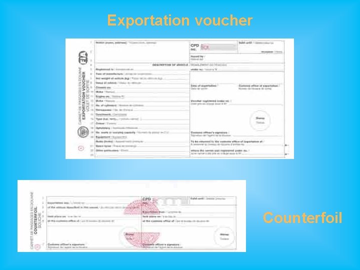 Exportation voucher Counterfoil 