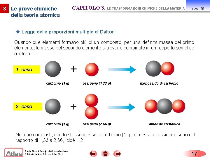 8 Le prove chimiche della teoria atomica CAPITOLO 3. LE TRASFORMAZIONI CHIMICHE DELLA MATERIA