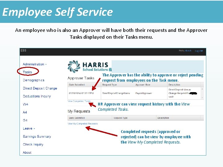 Employee Self Service An employee who is also an Approver will have both their