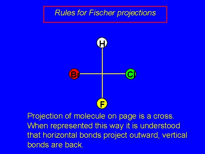 Rules for Fischer projections H Br Cl F Projection of molecule on page is