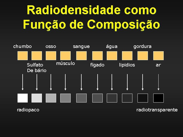 Radiodensidade como Função de Composição chumbo osso Sulfato De bário radiopaco sangue músculo água