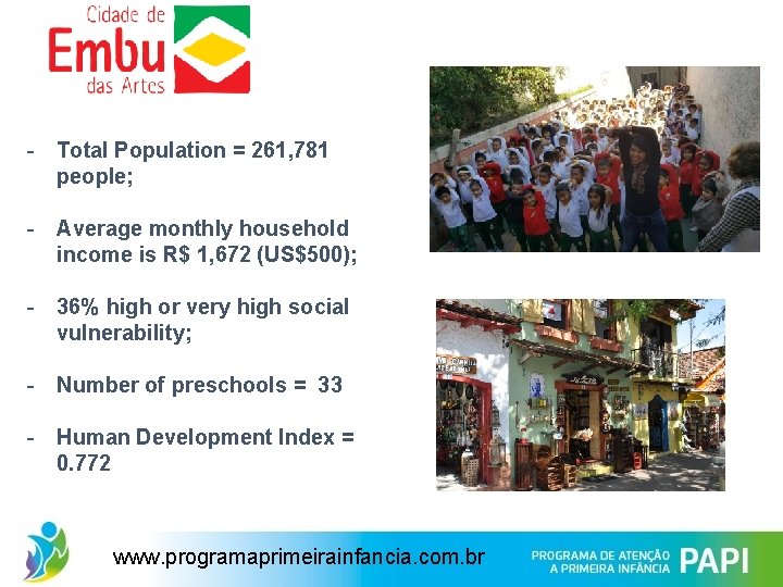 - Total Population = 261, 781 people; - Average monthly household income is R$