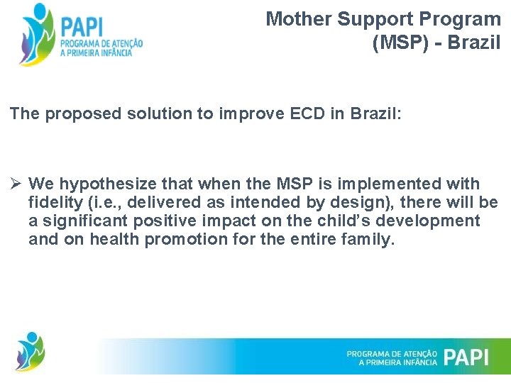 Mother Support Program (MSP) - Brazil The proposed solution to improve ECD in Brazil: