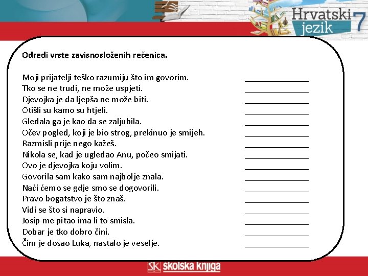 Odredi vrste zavisnosloženih rečenica. Moji prijatelji teško razumiju što im govorim. Tko se ne