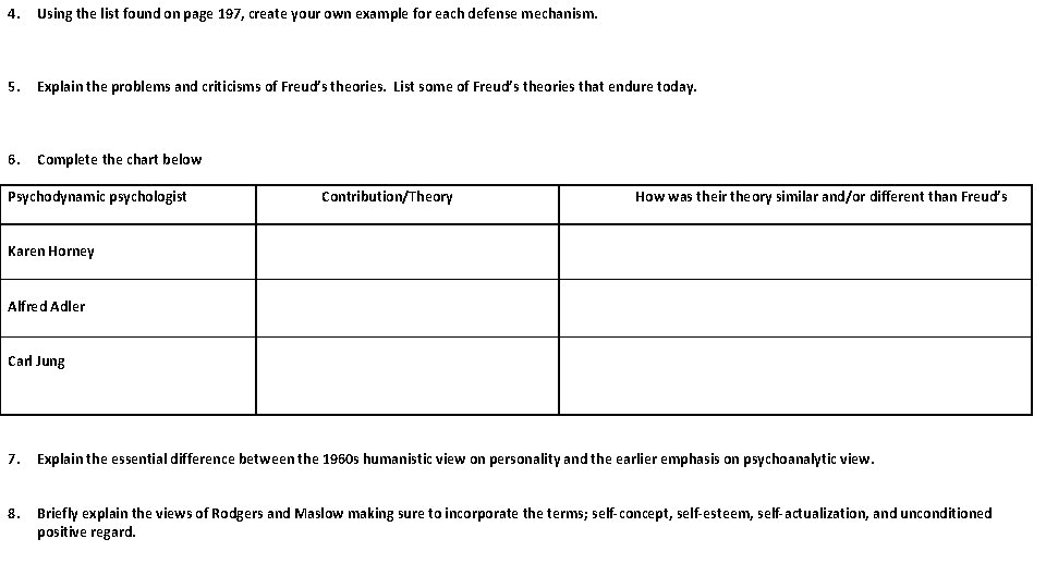 4. Using the list found on page 197, create your own example for each