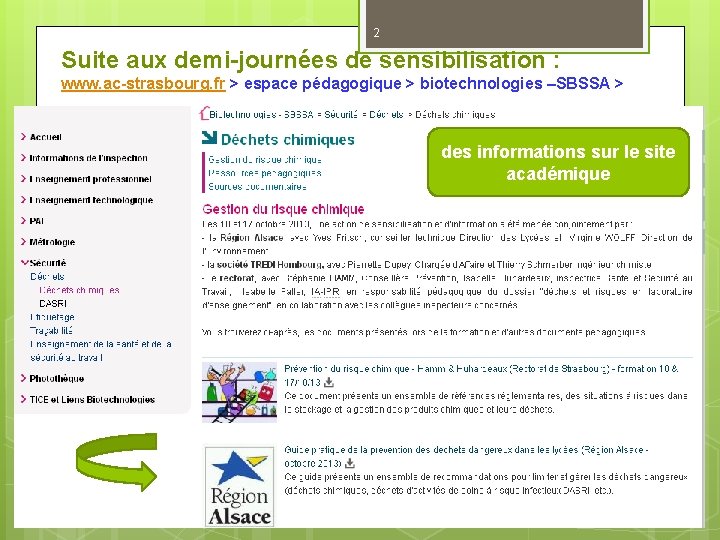 2 Suite aux demi-journées de sensibilisation : www. ac-strasbourg. fr > espace pédagogique >