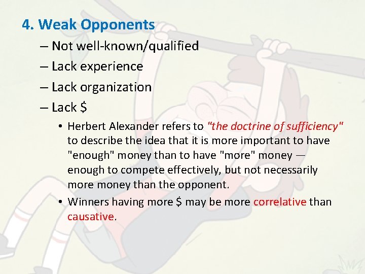 4. Weak Opponents – Not well-known/qualified – Lack experience – Lack organization – Lack 4. Weak Opponents – Not well-known/qualified – Lack experience – Lack organization – Lack