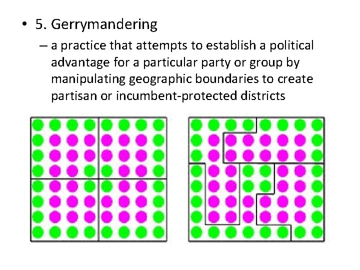  • 5. Gerrymandering – a practice that attempts to establish a political advantage