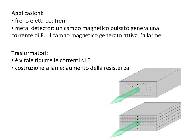Applicazioni: • freno elettrico: treni • metal detector: un campo magnetico pulsato genera una