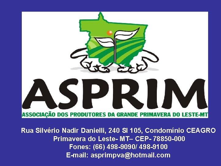 Rua Silvério Nadir Danielli, 240 Sl 105, Condomínio CEAGRO Primavera do Leste- MT– CEP-