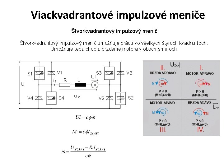 Viackvadrantové impulzové meniče Štvorkvadrantový impulzový menič umožňuje prácu vo všetkých štyroch kvadrantoch. Umožňuje teda