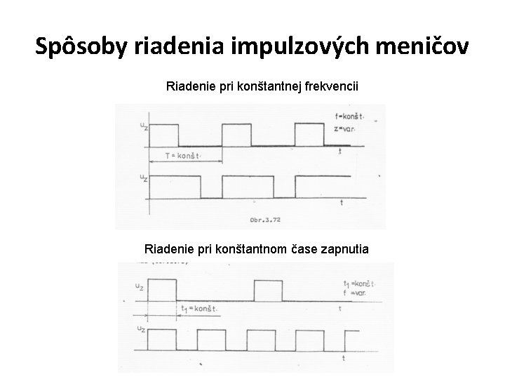 Spôsoby riadenia impulzových meničov Riadenie pri konštantnej frekvencii Riadenie pri konštantnom čase zapnutia 