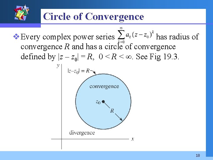 Circle of Convergence v Every complex power series has radius of convergence R and