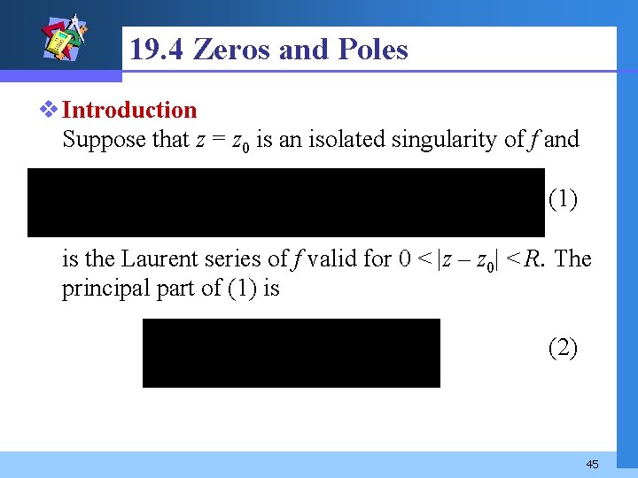 19. 4 Zeros and Poles v Introduction Suppose that z = z 0 is