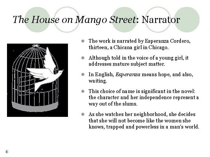 The House on Mango Street: Narrator l The work is narrated by Esperanza Cordero,