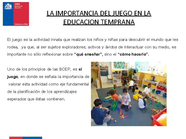 Presentación de la identidad LA IMPORTANCIA DELInstitucional JUEGO EN LA de la JUNJI EDUCACION