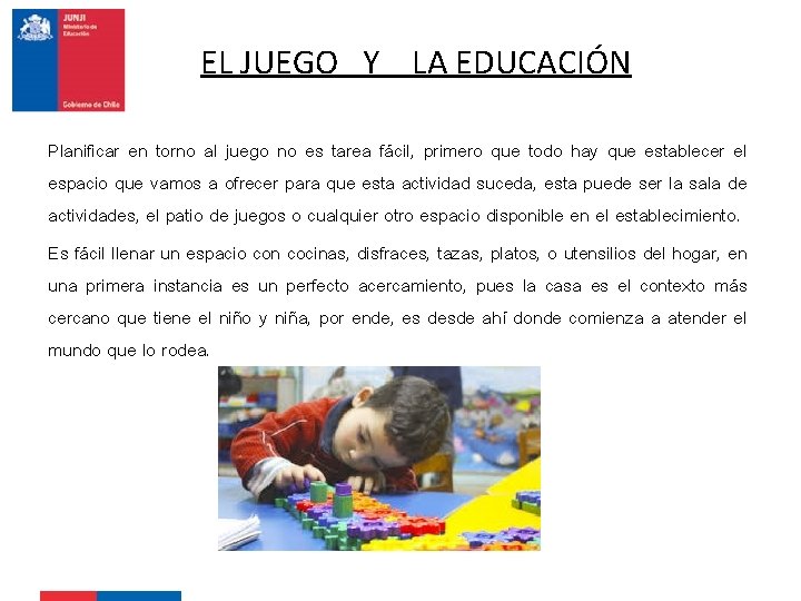 Presentación de la identidad Institucional de la EL JUEGO Y LA EDUCACIÓN JUNJI Planificar