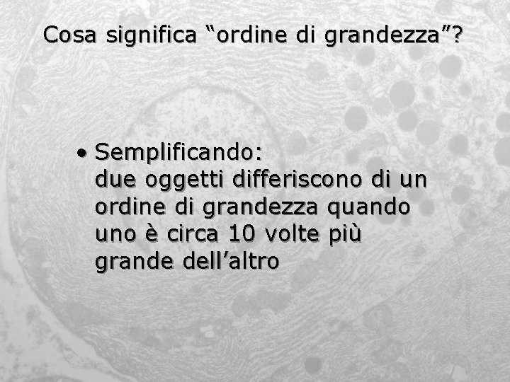 Cosa significa “ordine di grandezza”? • Semplificando: due oggetti differiscono di un ordine di