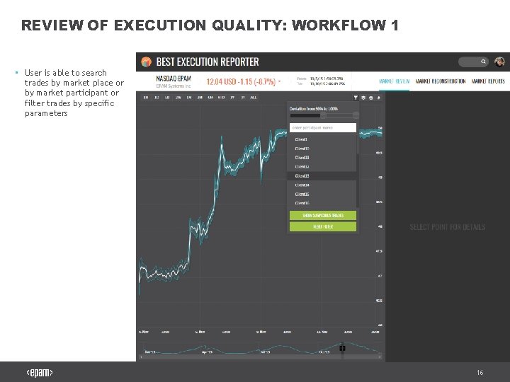 REVIEW OF EXECUTION QUALITY: WORKFLOW 1 • User is able to search trades by