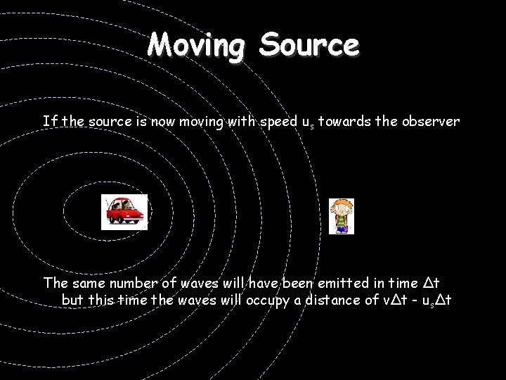 Moving Source If the source is now moving with speed us towards the observer