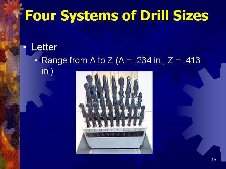 Four Systems of Drill Sizes • Letter • Range from A to Z (A