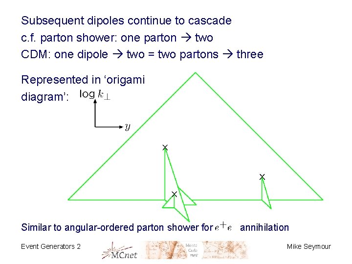 Subsequent dipoles continue to cascade c. f. parton shower: one parton two CDM: one