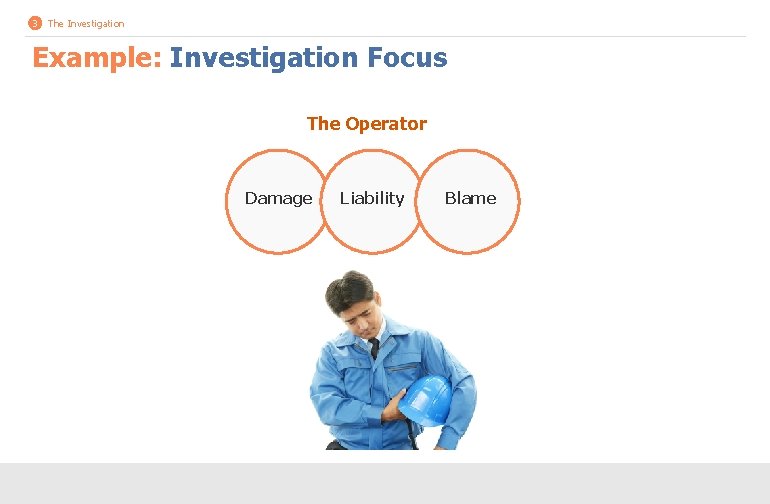 3 The Investigation Example: Investigation Focus The Operator Damage Liability Blame 