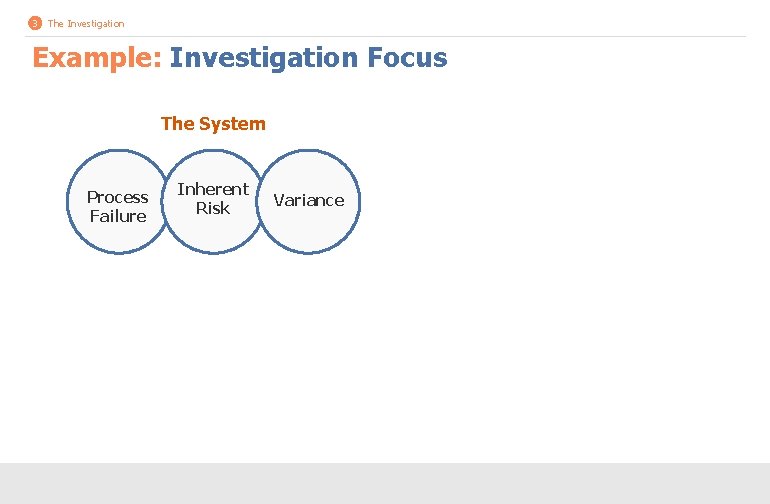 3 The Investigation Example: Investigation Focus The System Process Failure Inherent Risk Variance 