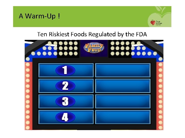 A Warm-Up ! Ten Riskiest Foods Regulated by the FDA 