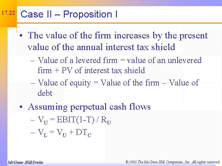 17. 22 Case II – Proposition I • The value of the firm increases