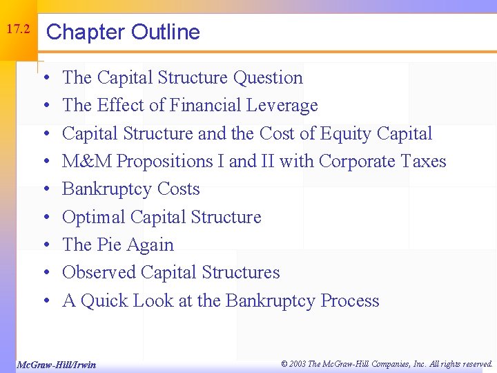 17. 2 Chapter Outline • • • The Capital Structure Question The Effect of