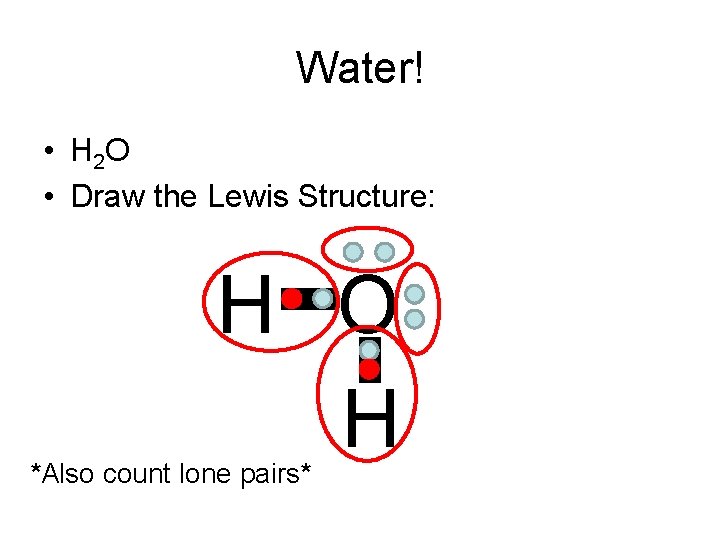 Water! • H 2 O • Draw the Lewis Structure: H O H *Also
