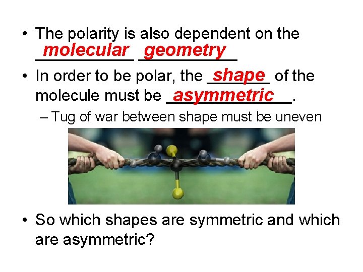  • The polarity is also dependent on the molecular ______ geometry ______ •