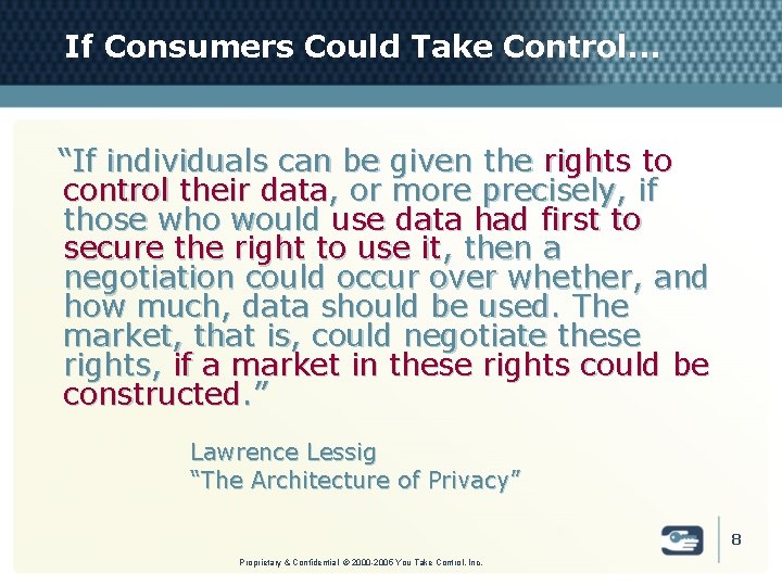 If Consumers Could Take Control. . . “If individuals can be given the rights