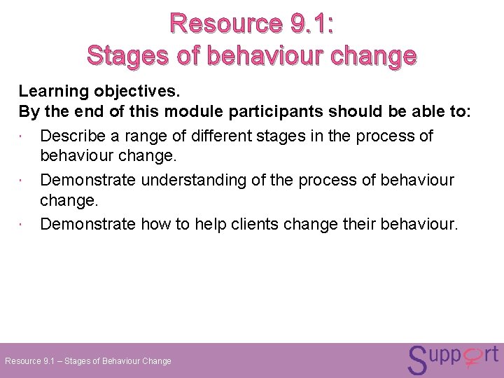 Resource 9. 1: Stages of behaviour change Learning objectives. By the end of this Resource 9. 1: Stages of behaviour change Learning objectives. By the end of this