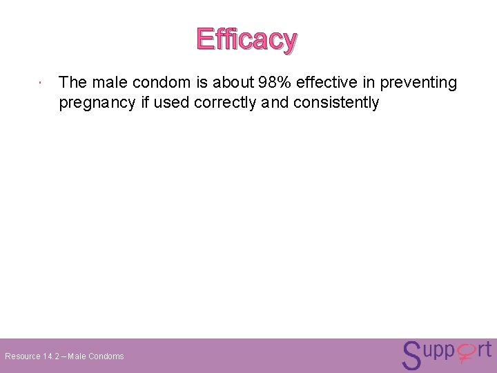 Efficacy The male condom is about 98% effective in preventing pregnancy if used correctly Efficacy The male condom is about 98% effective in preventing pregnancy if used correctly