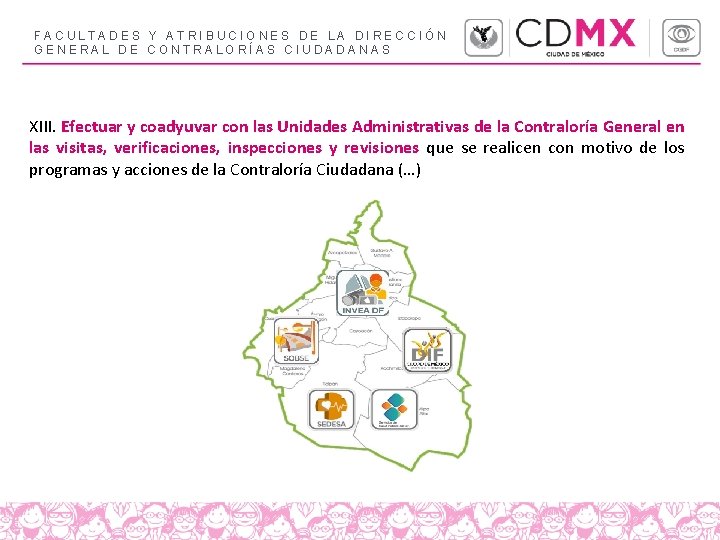 FACULTADES Y ATRIBUCIONES DE LA DIRECCIÓN GENERAL DE CONTRALORÍAS CIUDADANAS XIII. Efectuar y coadyuvar FACULTADES Y ATRIBUCIONES DE LA DIRECCIÓN GENERAL DE CONTRALORÍAS CIUDADANAS XIII. Efectuar y coadyuvar
