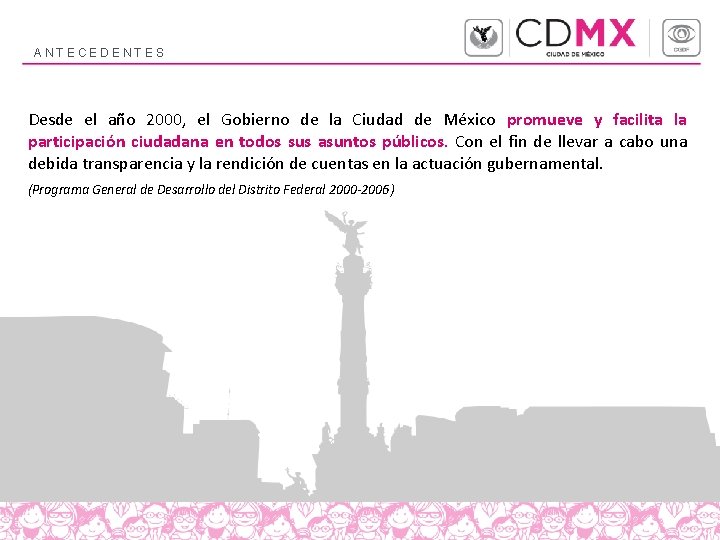 ANTECEDENTES Desde el año 2000, el Gobierno de la Ciudad de México promueve y ANTECEDENTES Desde el año 2000, el Gobierno de la Ciudad de México promueve y