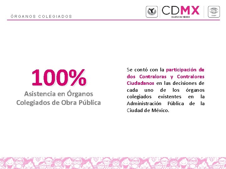 ÓRGANOS COLEGIADOS 100% Asistencia en Órganos Colegiados de Obra Pública Se contó con la ÓRGANOS COLEGIADOS 100% Asistencia en Órganos Colegiados de Obra Pública Se contó con la