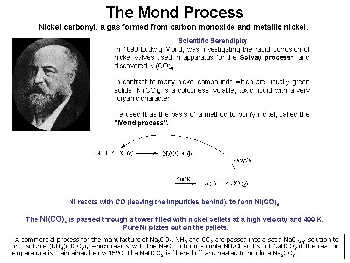 The Mond Process Nickel carbonyl, a gas formed from carbon monoxide and metallic nickel.