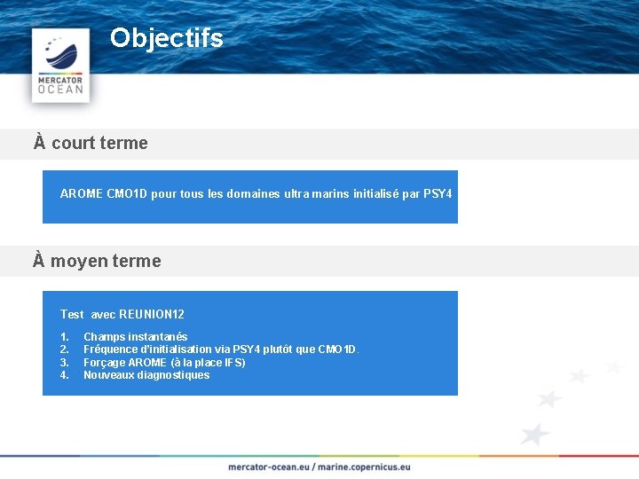 Objectifs À court terme Cliquez et modifiez AROME CMO 1 D pour tous les