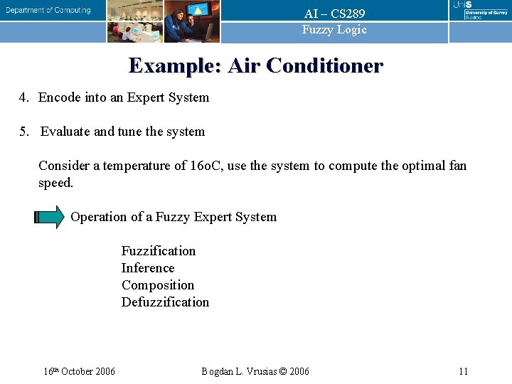 AI – CS 289 Fuzzy Logic Example: Air Conditioner 4. Encode into an Expert