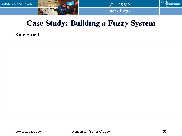 AI – CS 289 Fuzzy Logic Case Study: Building a Fuzzy System Rule Base