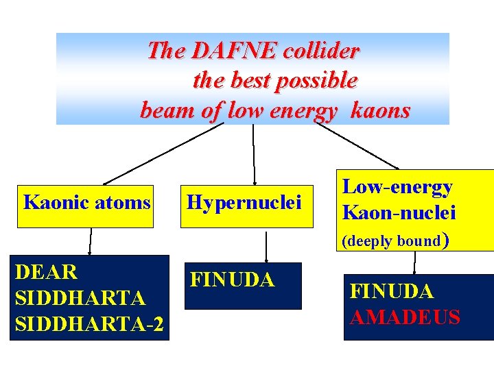 The DAFNE collider the best possible beam of low energy kaons Kaonic atoms DEAR