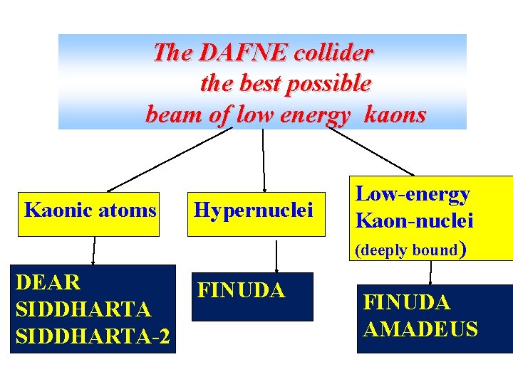 The DAFNE collider the best possible beam of low energy kaons Kaonic atoms DEAR