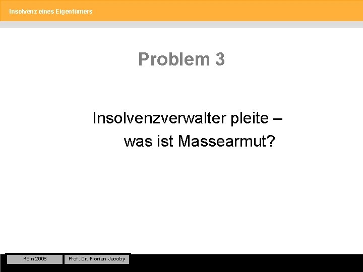 Insolvenz eines Eigentümers Problem 3 Insolvenzverwalter pleite – was ist Massearmut? Köln 2008 Prof.