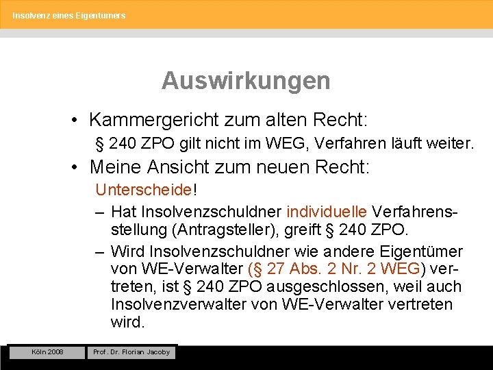 Insolvenz eines Eigentümers Auswirkungen • Kammergericht zum alten Recht: § 240 ZPO gilt nicht