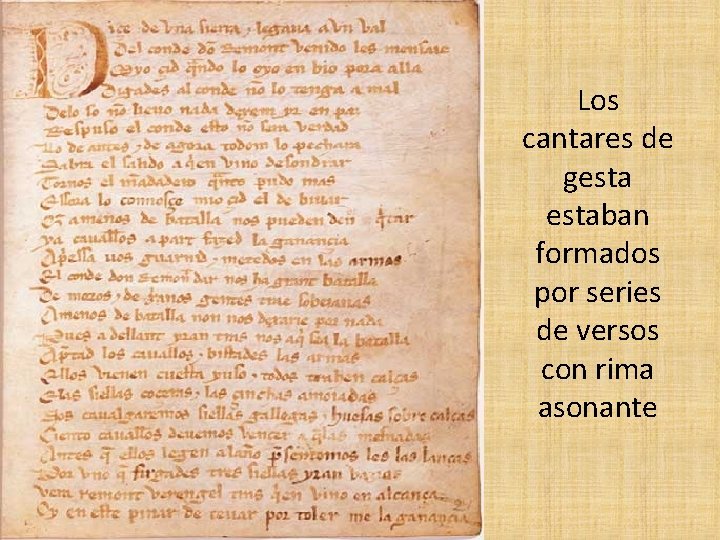 Los cantares de gestaban formados por series de versos con rima asonante 