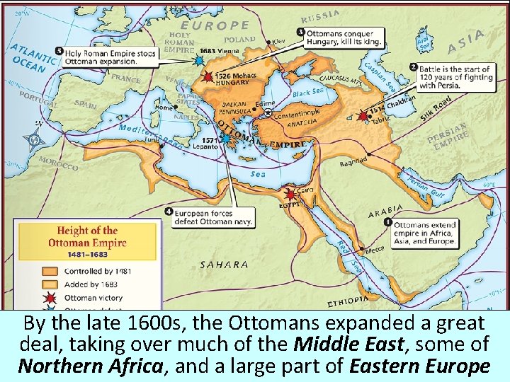 By the late 1600 s, the Ottomans expanded a great deal, taking over much